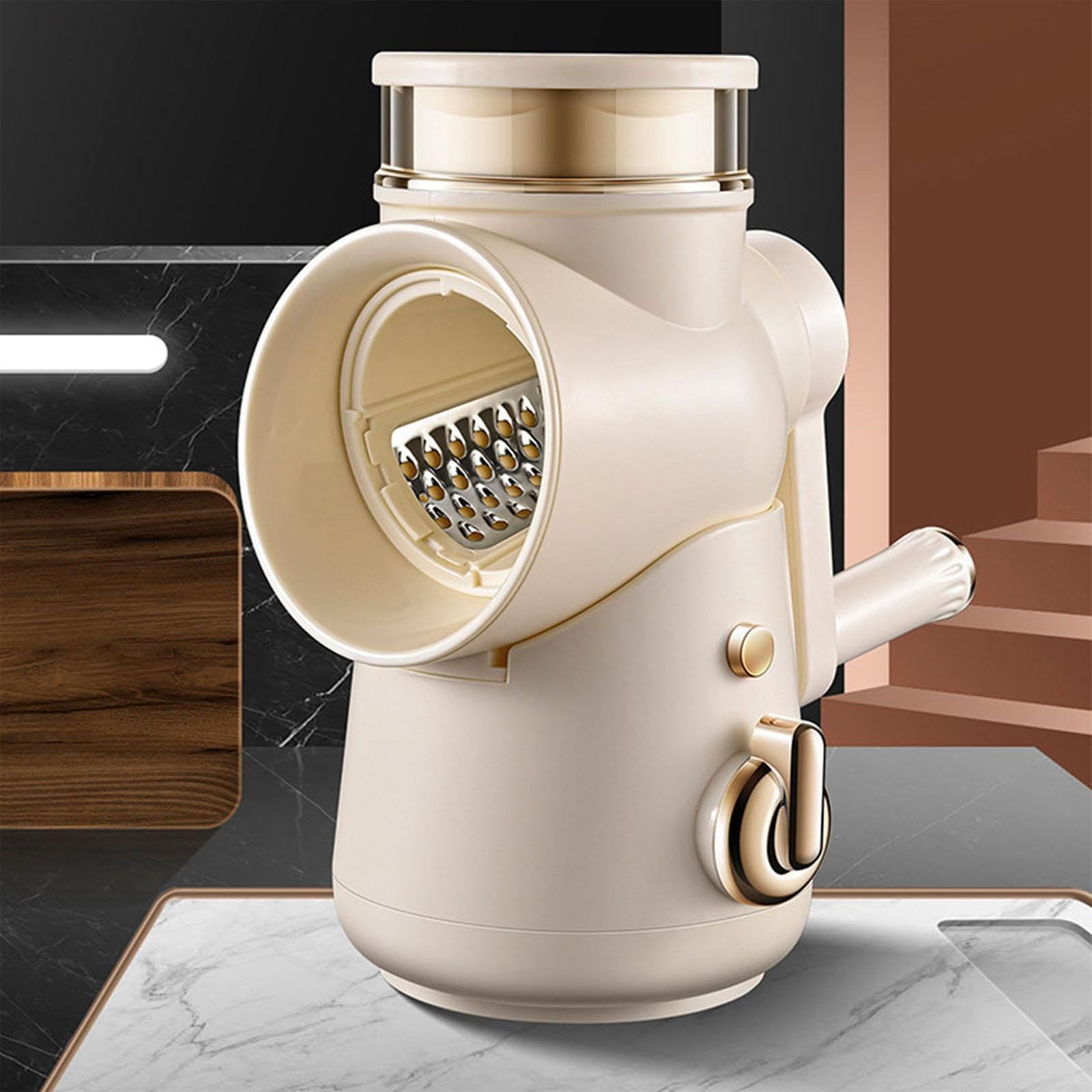 Rallador giratorio con base de succión, cortador de verduras multifuncional, 6 cuchillas intercambiables de acero inoxidable, fácil de limpiar para verduras y frutas