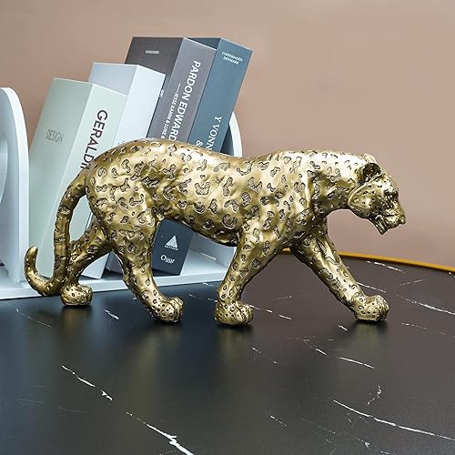 Miniatura 5 de Estatua de guepardo para decoración del hogar, escultura de leopardo, resina, estatuilla de guepardo sentado, decoración de mesa para el hogar,