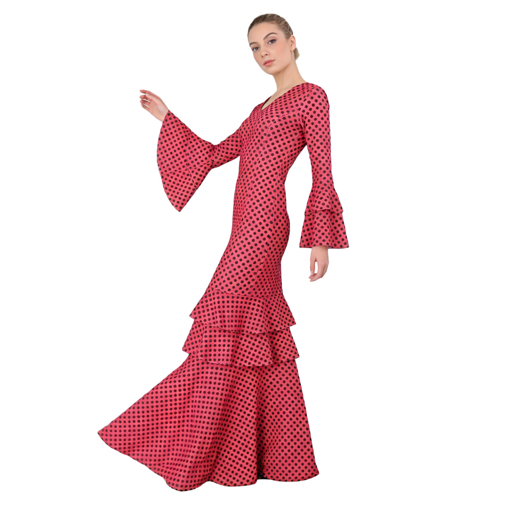 Vestido Flamenco Mujer Largo - Sevillana Adulto con Lunares y Mangas Acampanadas - Traje Andaluz Elegante para Feria y Baile — view 2