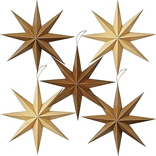 SUNBEAUTY 8-Pointed 12 Inch Paper Star Lanterns Brown Wooden Christmas L...
