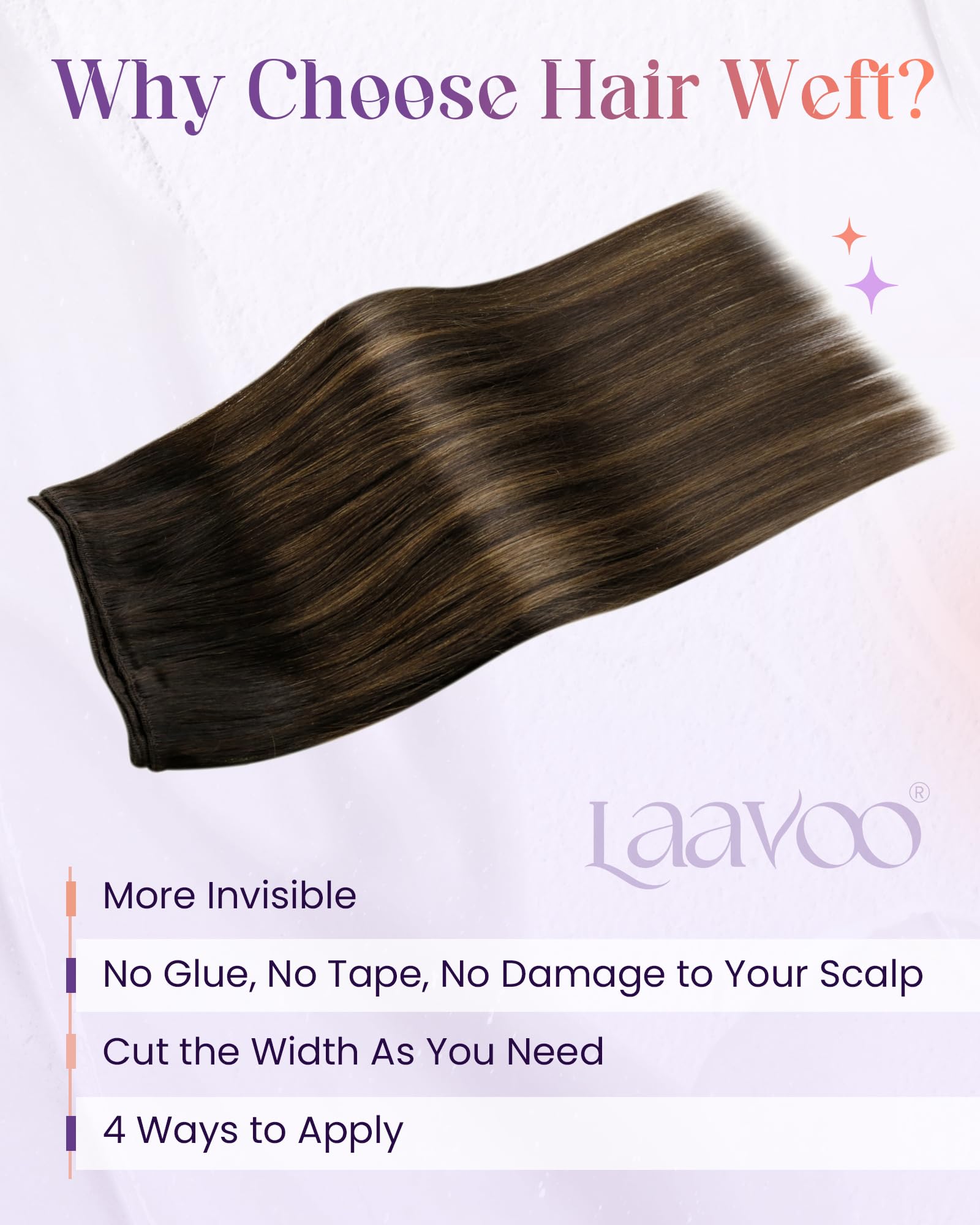 LaaVoo Weft Hair Extensions Real Human Hair Brown Sew in Hair Extensions 80g 14 Inch Full Head Straight Remy Balayage Darkest Brown Invisible Double Weft Weave #2/8/2 - Image 2