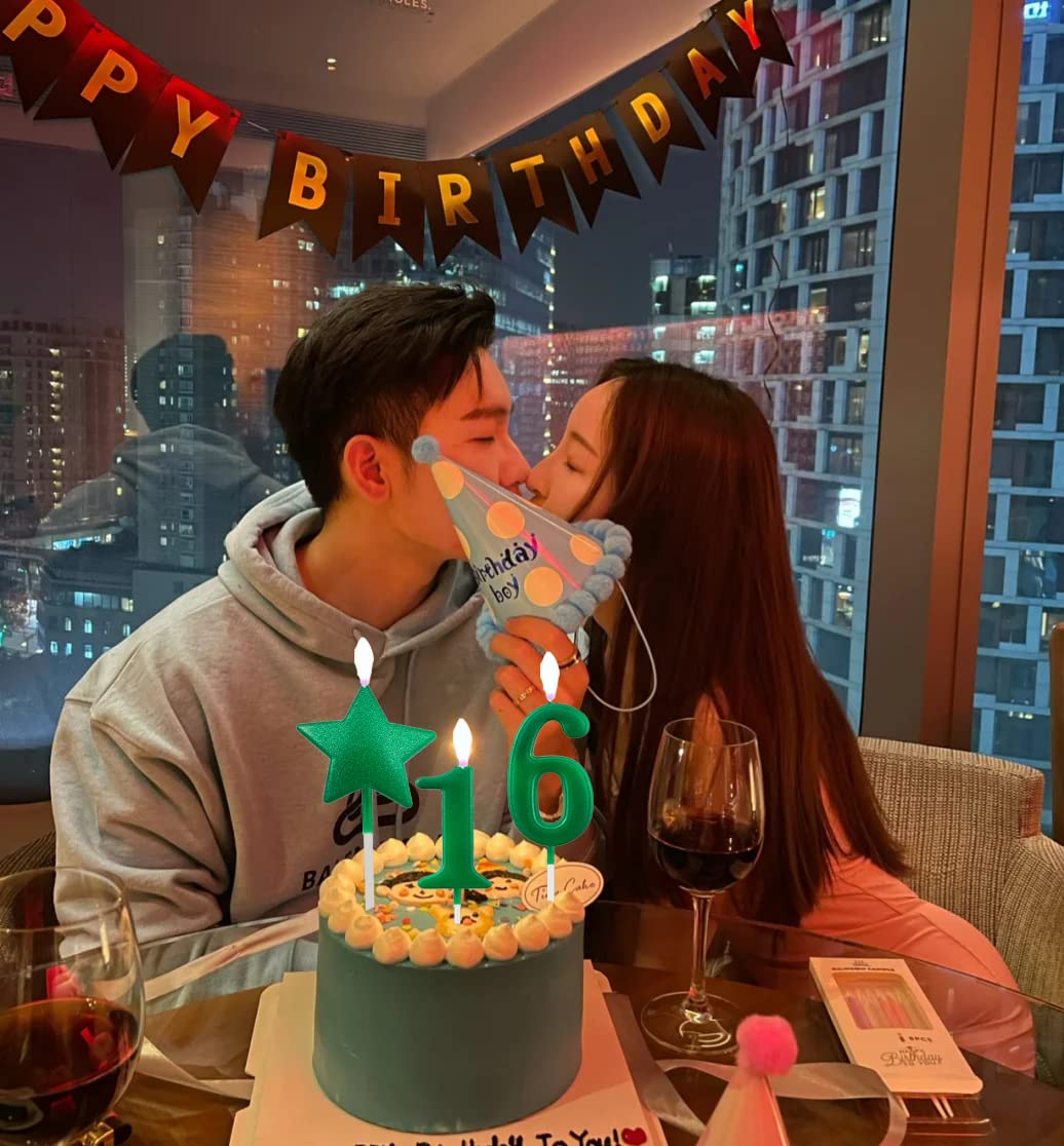 Velas de cumpleaños de 2.75 pulgadas, color verde con brillantina, decoración y celebración para adultos y niños (verde 2.75 pulgadas, número 7)