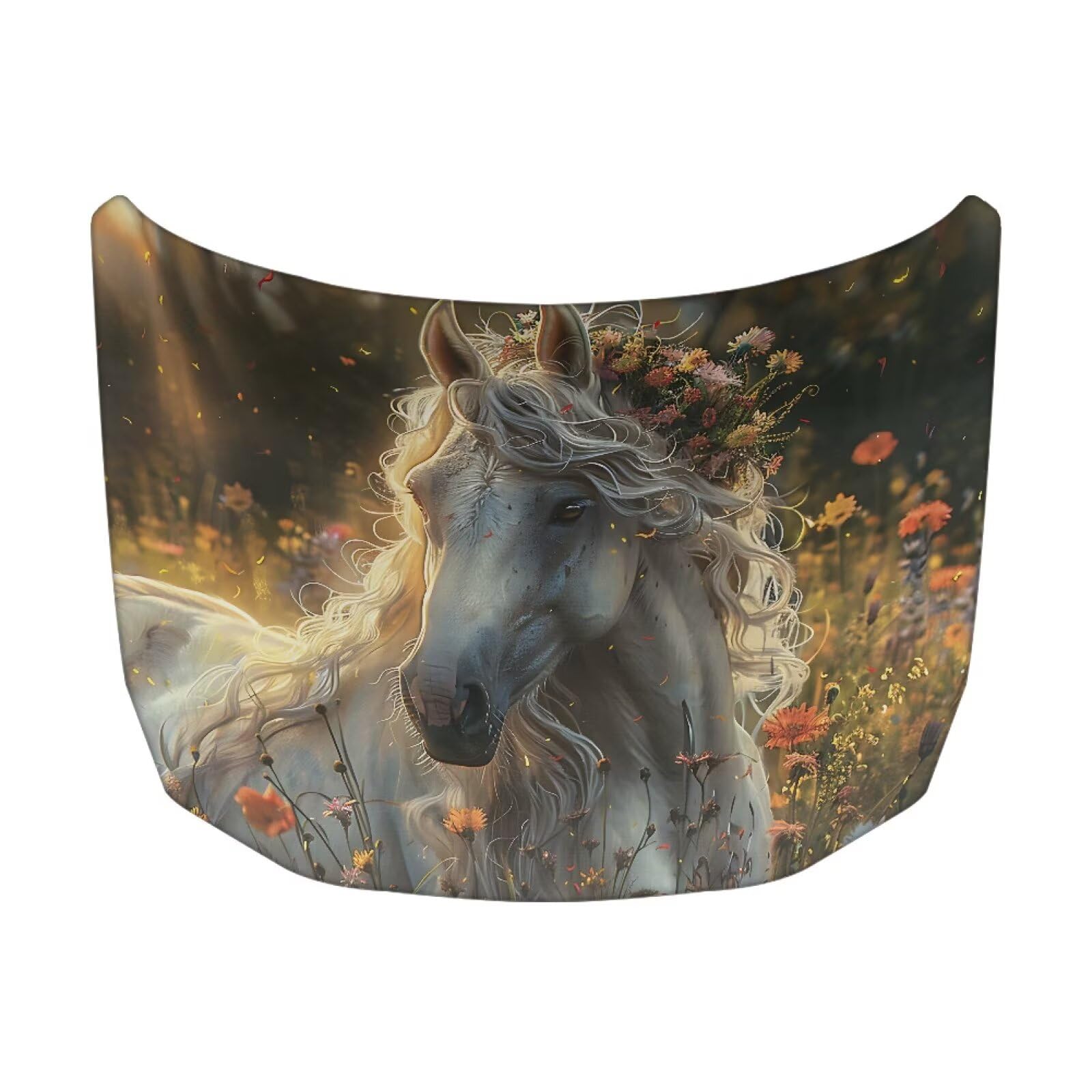 Cool White Horse Car Hood Cover Protector, Elastic Polyester Flag for Car Hood, Waterproof Auto Exterior Accessories, Easy Installation for Most Sedans Trucks SUV Pickup