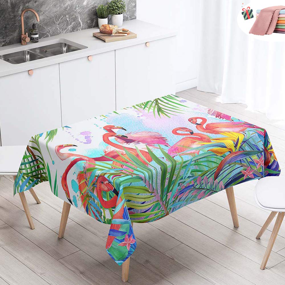 Morbuy Watercolor Waterproof Table Cloths Rectangle, Stain-Resistant Tablecloth Easy Wipe Square Tropical Flamingo Leaf Print Oil-Proof Table Cover For Home Kitchen Dining Party (,60X60cm)