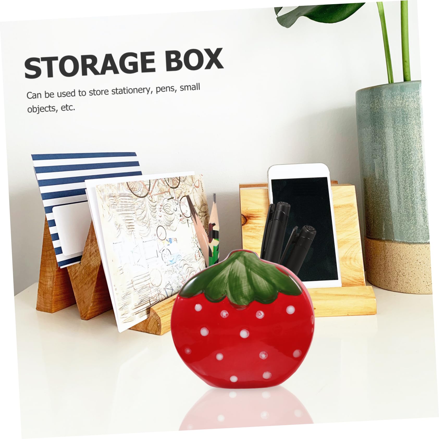Housoutil 3 Pezzi Portapenne Alla Fragola Simpatici Portapenne Porta Della Penna Da Scrivania Organizzatore Desktop Porta Di Penna Multifunzionale Contenitore Per Penne Rosso Ceramica