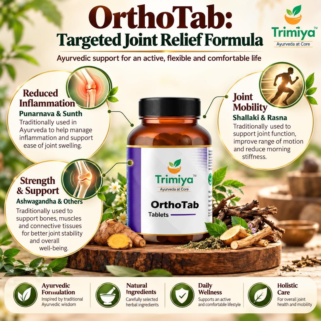 OrthoTab Ayurvedic Joint Pain Relief Tablets | With Shallaki, Ashwagandha & Mahayograj Guggul | For Knee, Back & Muscular Pain Relief | Enhances Bone Strength & Flexibility | 60 Tablets — Amazon image 2