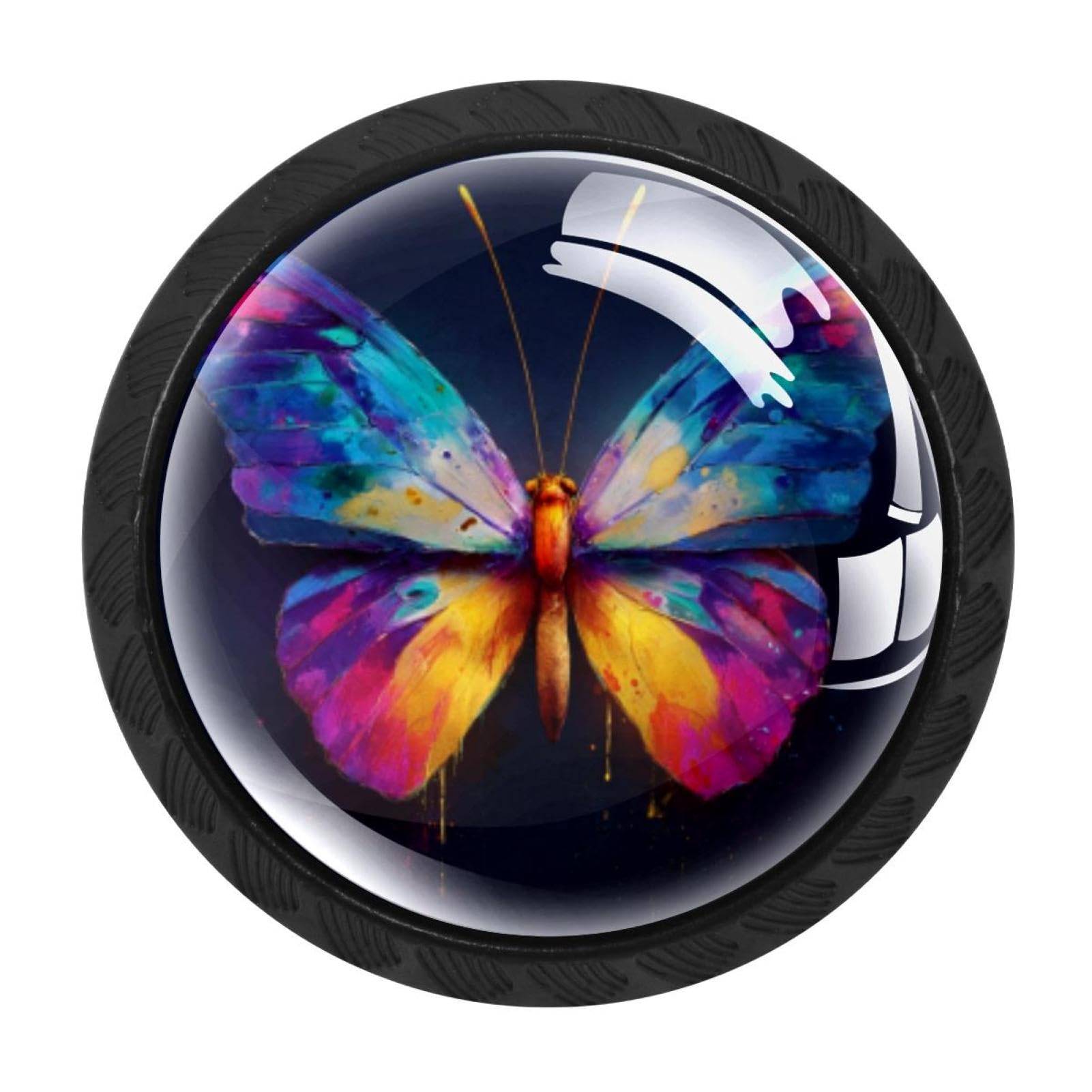 CHENZZZZ 4 Pack Black Colorful Butterfly Kitchen Handles, Cabinet Pulls Hardware for Cupboard Drawer Knobs Dresser Pulls