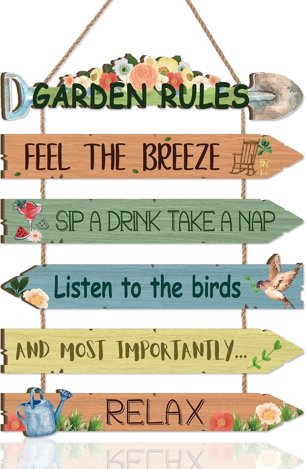 Merzio Funny Garden Rules Sign for Outside, Rustic Wooden Wall Art Decor