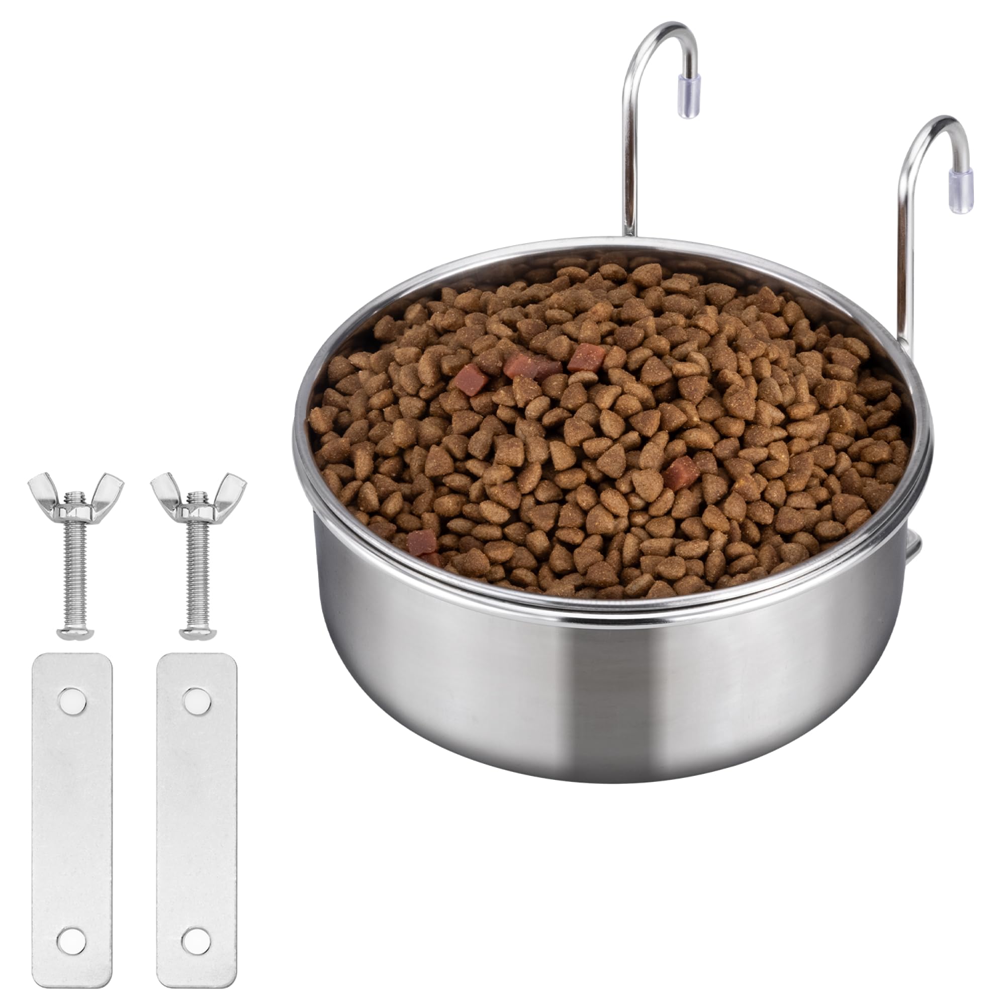 Navaris Cage Hanging Stainless Steel 10cm (3.9") Bowl - Durable & Rust Resistant - Clip On Small Pet Crate Food & Water Dish - No Spill Metal Dog Bowls - For Puppy Cat Rabbit Bird