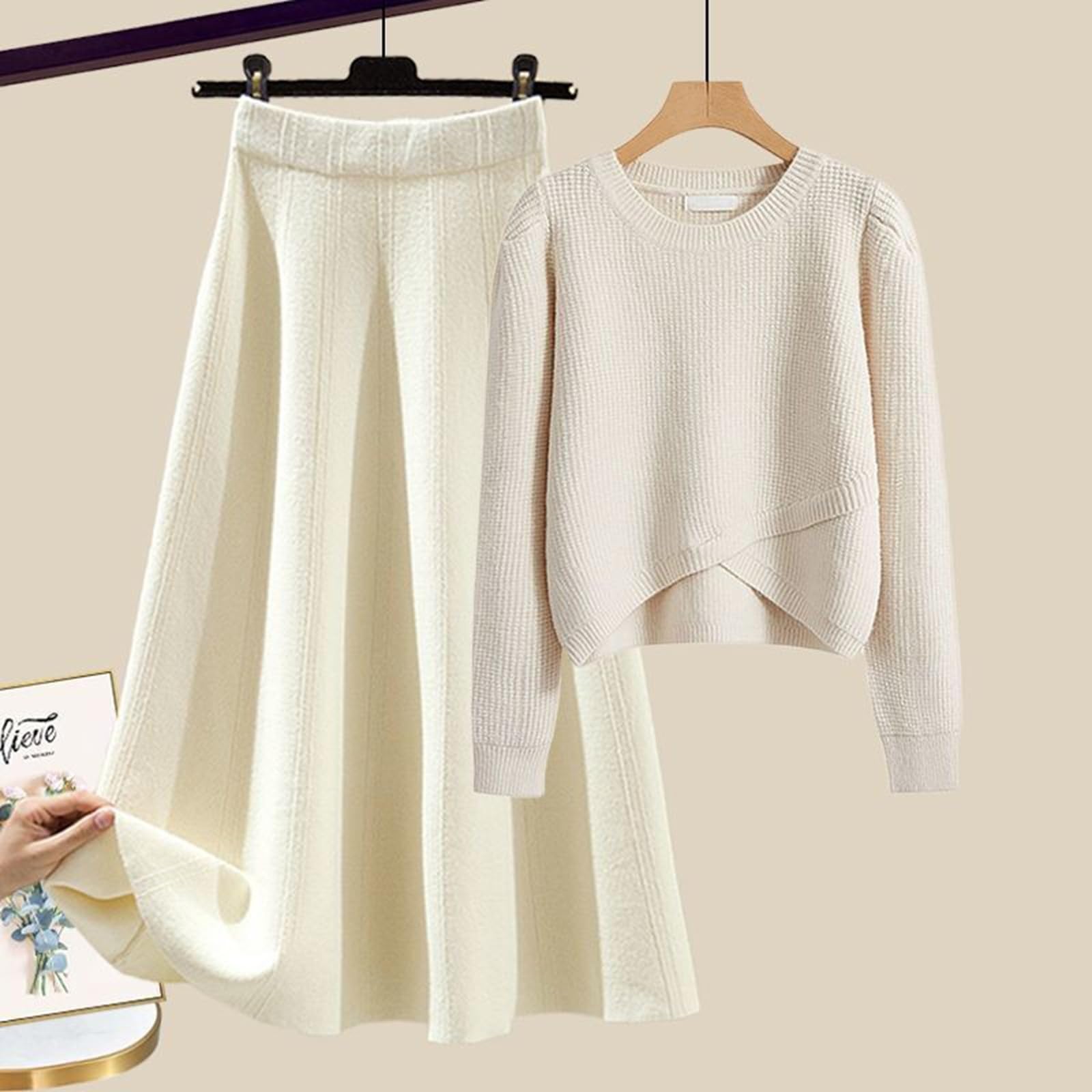 Set di gonna a maglia da donna autunnale, maglione a maniche lunghe e gonna maxi a vita alta, set di due pezzi maglione a maglia, gonna midi, tuta da casa, clubwear, top bodycon, gonna alla moda per