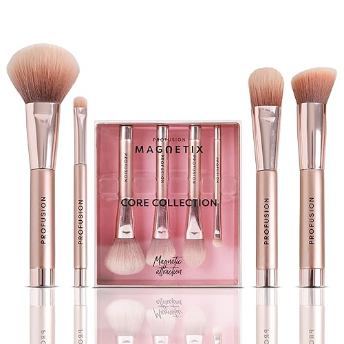 Profusion Cosmetics Magnetix Core Collection - Juego de brochas de maquillaje de fibra sintética y natural prémium para un aspecto impecable,
