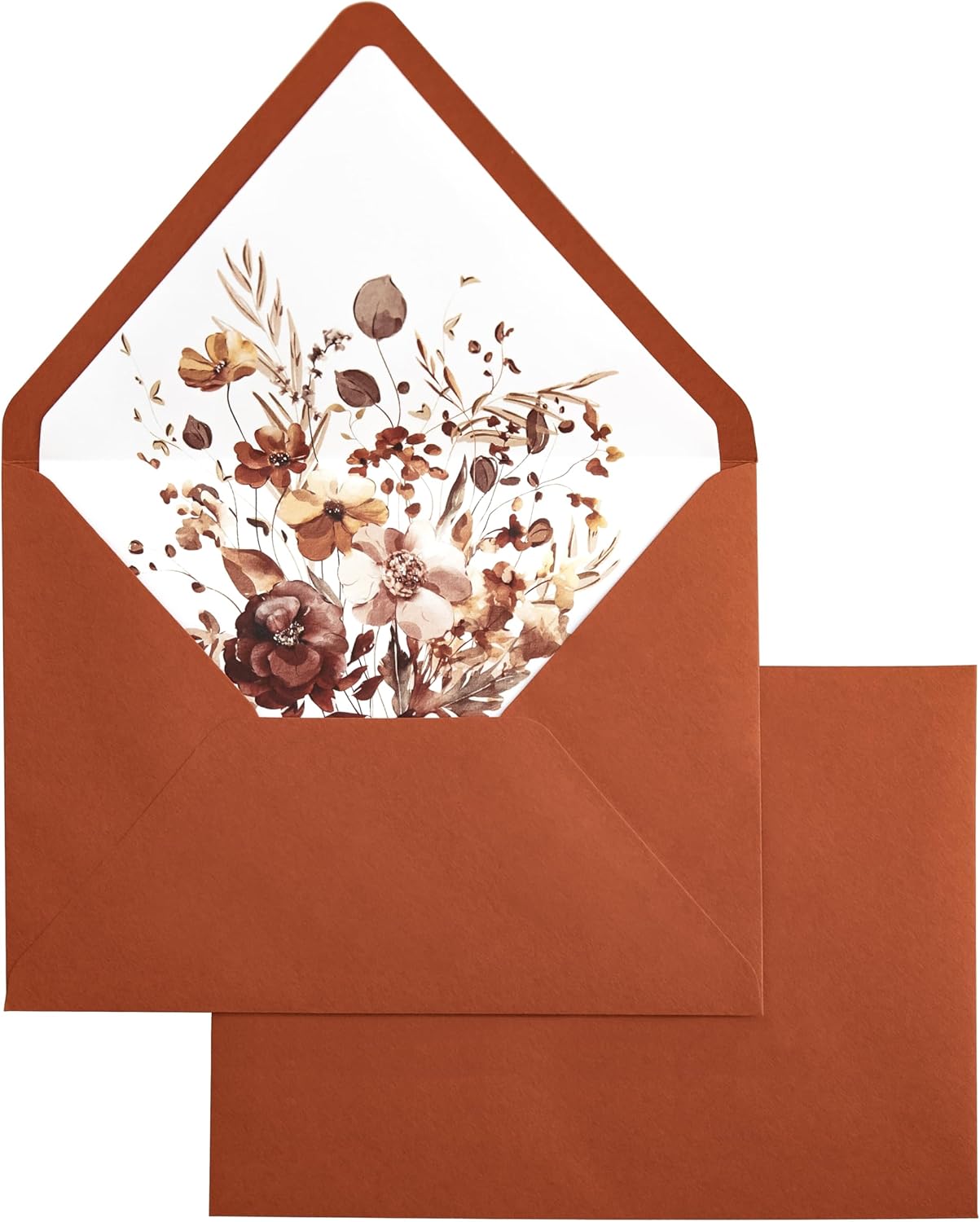 PONATIA 50PCS A7 Euro Flap Envelopes, Burnt Orange Liner Envelope, Perfect 5x7 Envelopes for Wedding Invitation Cards, Christmas Gift Cards Envelope, Acrylic Invitations, Photos
