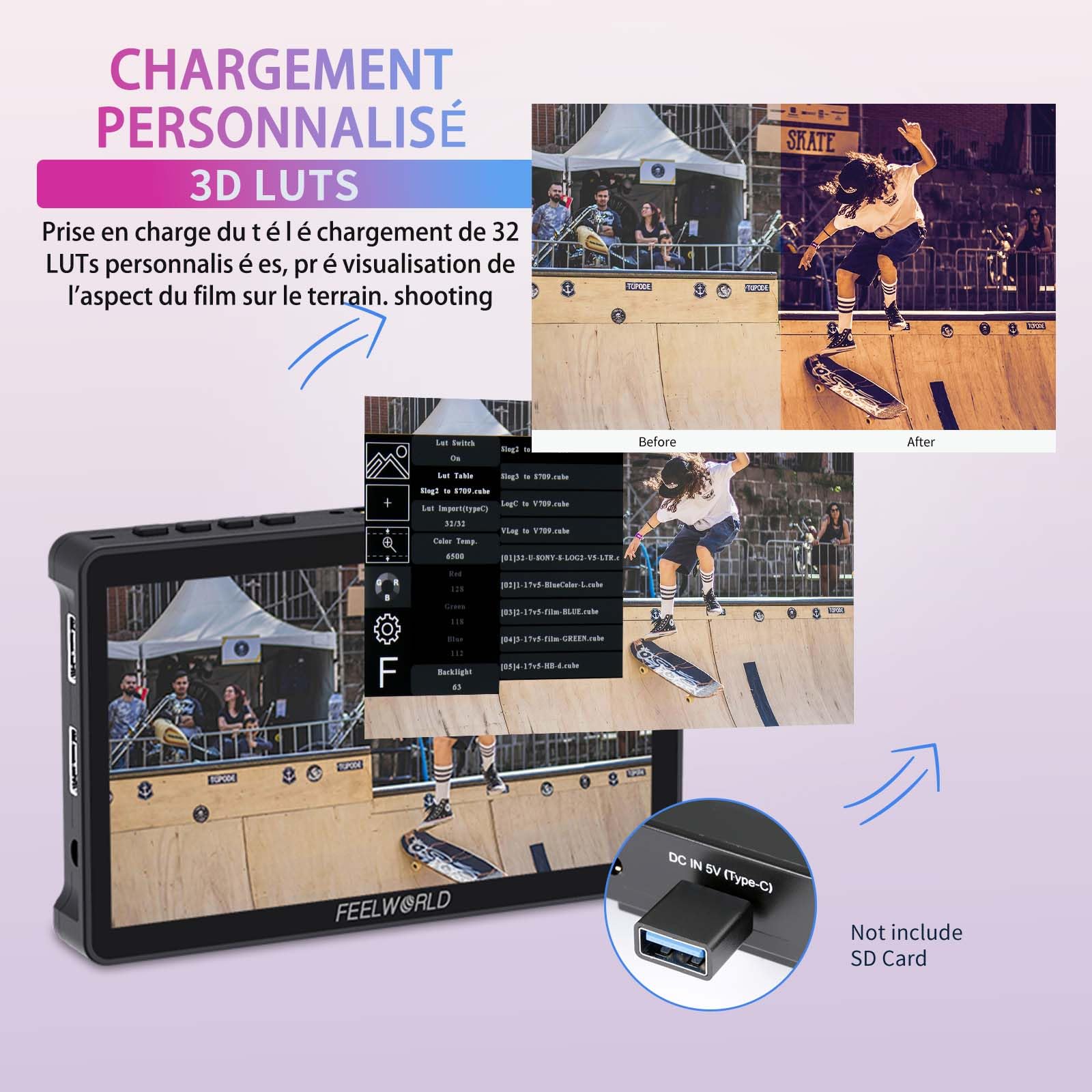 FEELWORLD F5 Pro V4 Moniteur Champ de Caméra 6 Pouces Écran Tactile HDR LUT 3D avec Batterie, Organisateur de Moniteur de caméra, IPS 1920x1080 4K HDMI 5 V Type-c Input