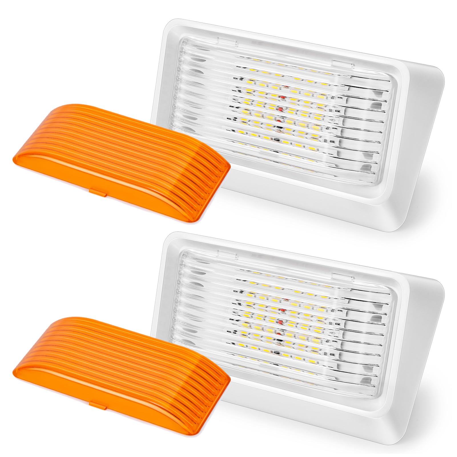 Kohree 320 Lumen LED RV Porch Light Exterior Utility 12V Lighting Fixture LED Panel, Replacement Lighting for RVs, Trailers, Campers, 5th Wheels. White Base, Clear and Amber Lenses Included 2 Packs