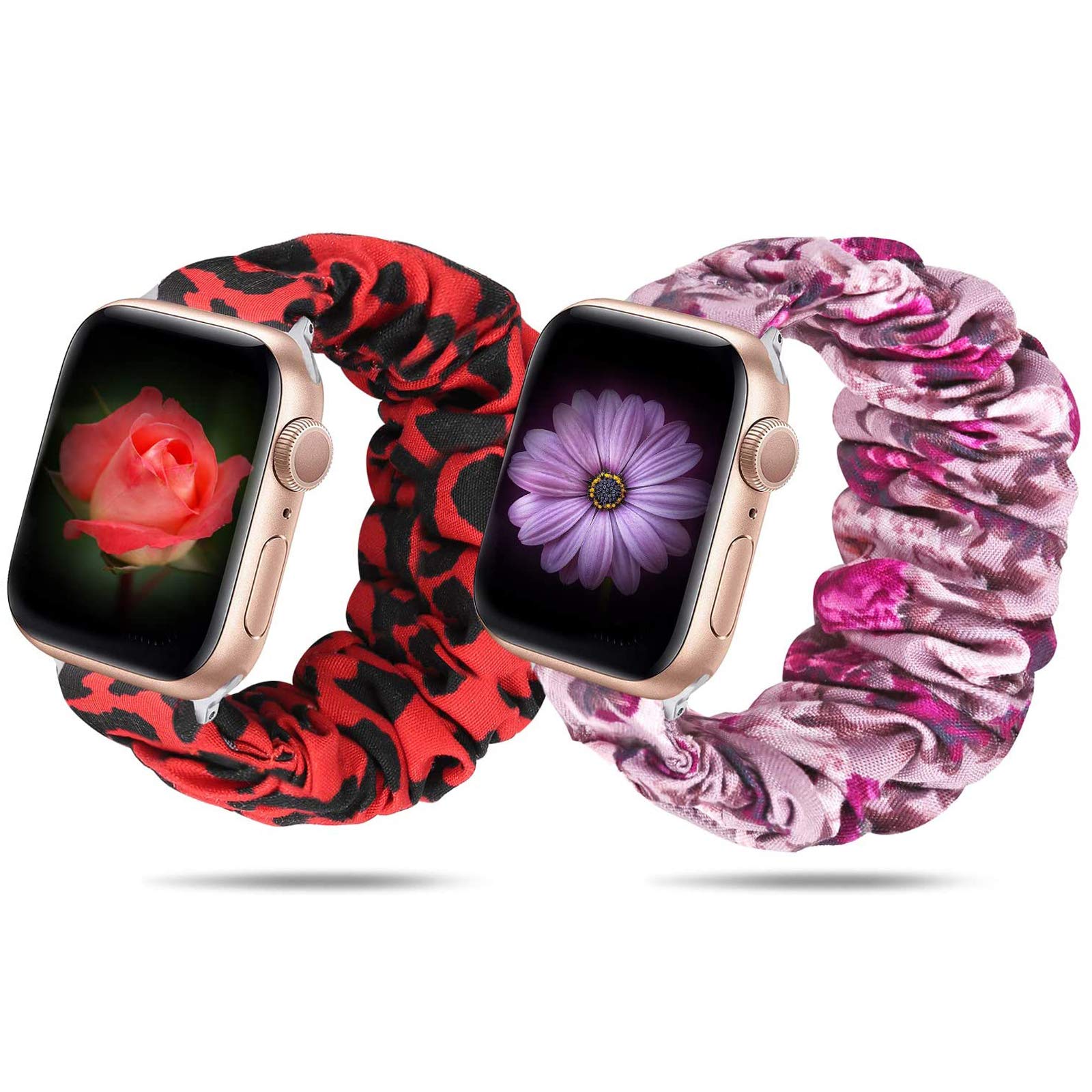 Huishang 2 Pack Scrunchie Watch Band Compatible for Apple Watch Band 38mm 42mm 40mm 44mm Women,Elastic Strap Compatible with iWatch Apple Watch Series 5 4 3 2 1