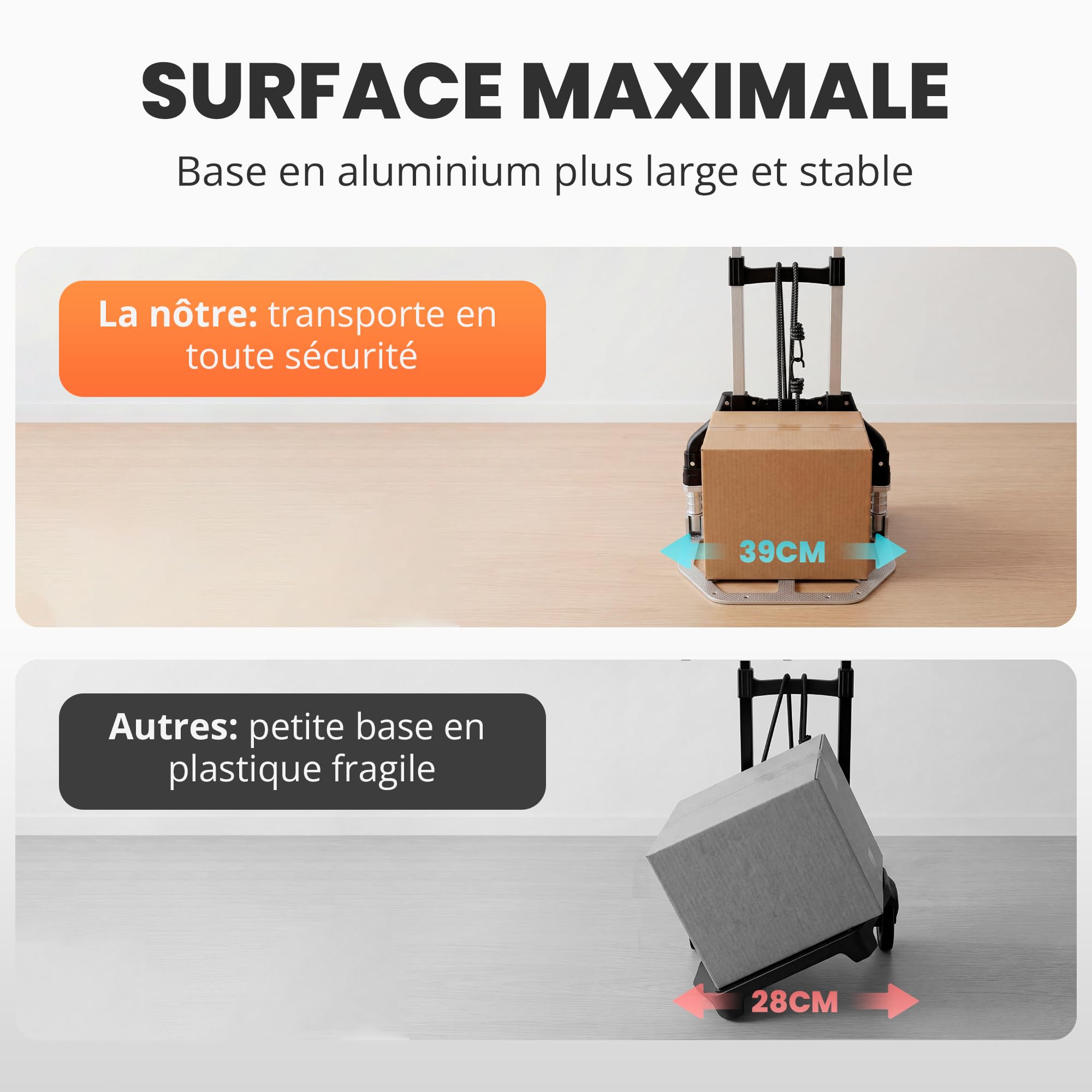 JUPPLIES Diable Pliable en Aluminium + Corde - Chariot de Transport 100x40 cm Max 75 kg avec Roues Silencieuses et Poignée Télescopique - Mini Diable Compact pour la Maison, Le Bureau ou Les Voyages