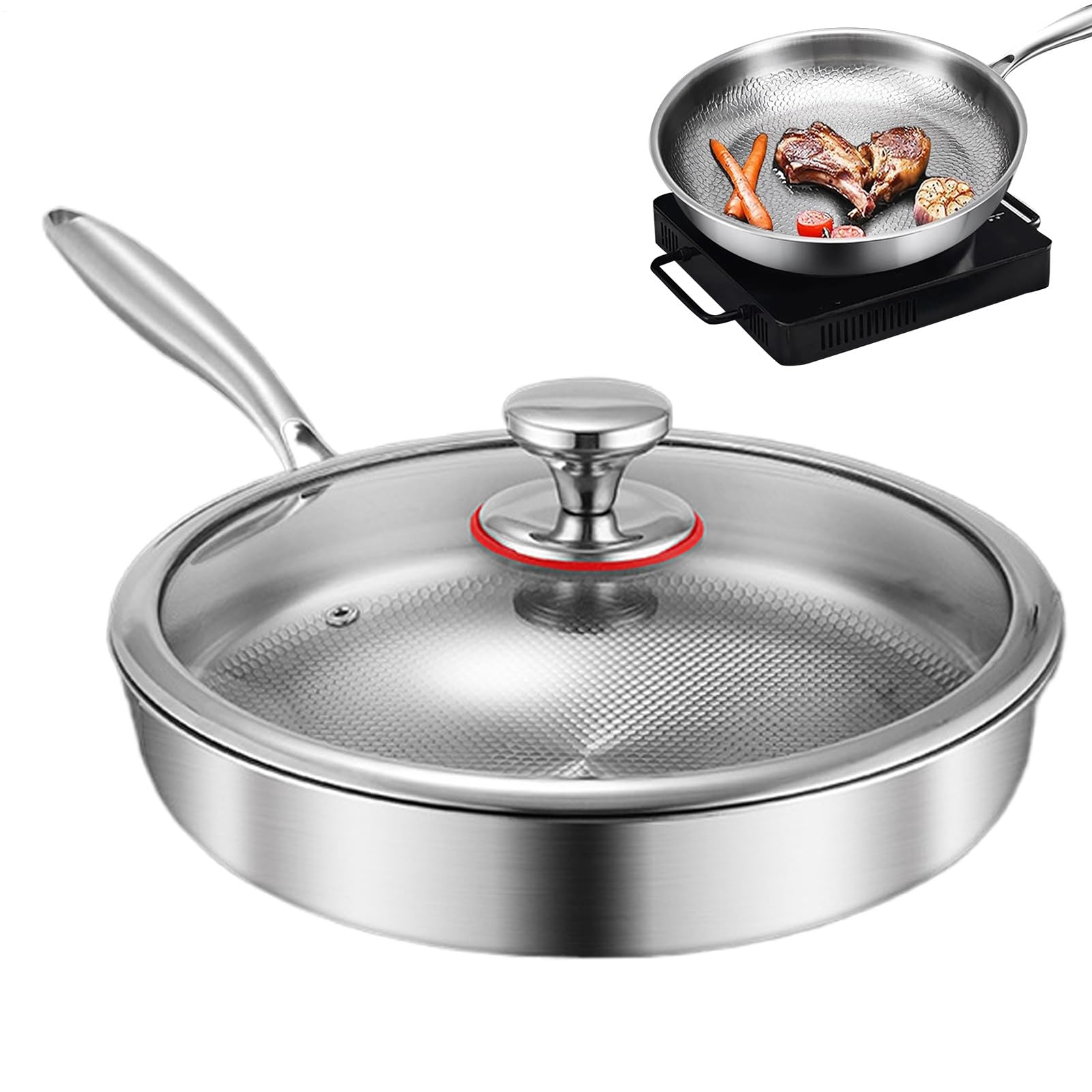 Titan Antihaft-Bratpfanne Mit Glasdeckel | Unbeschichtete Pfanne Für Induktion & Gasherd