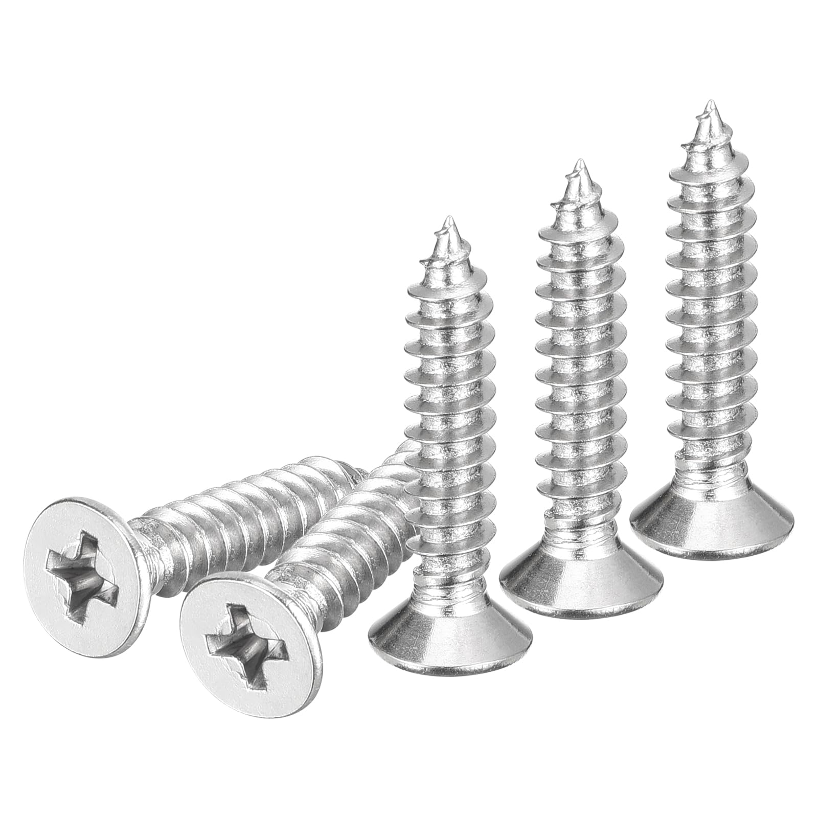 DTGN 100Pcs M5x25mm Flat Head Wood Screws, 304 Stainless Steel Phillips Self Tapping Screws - Good for Woodworking Furniture - Silver