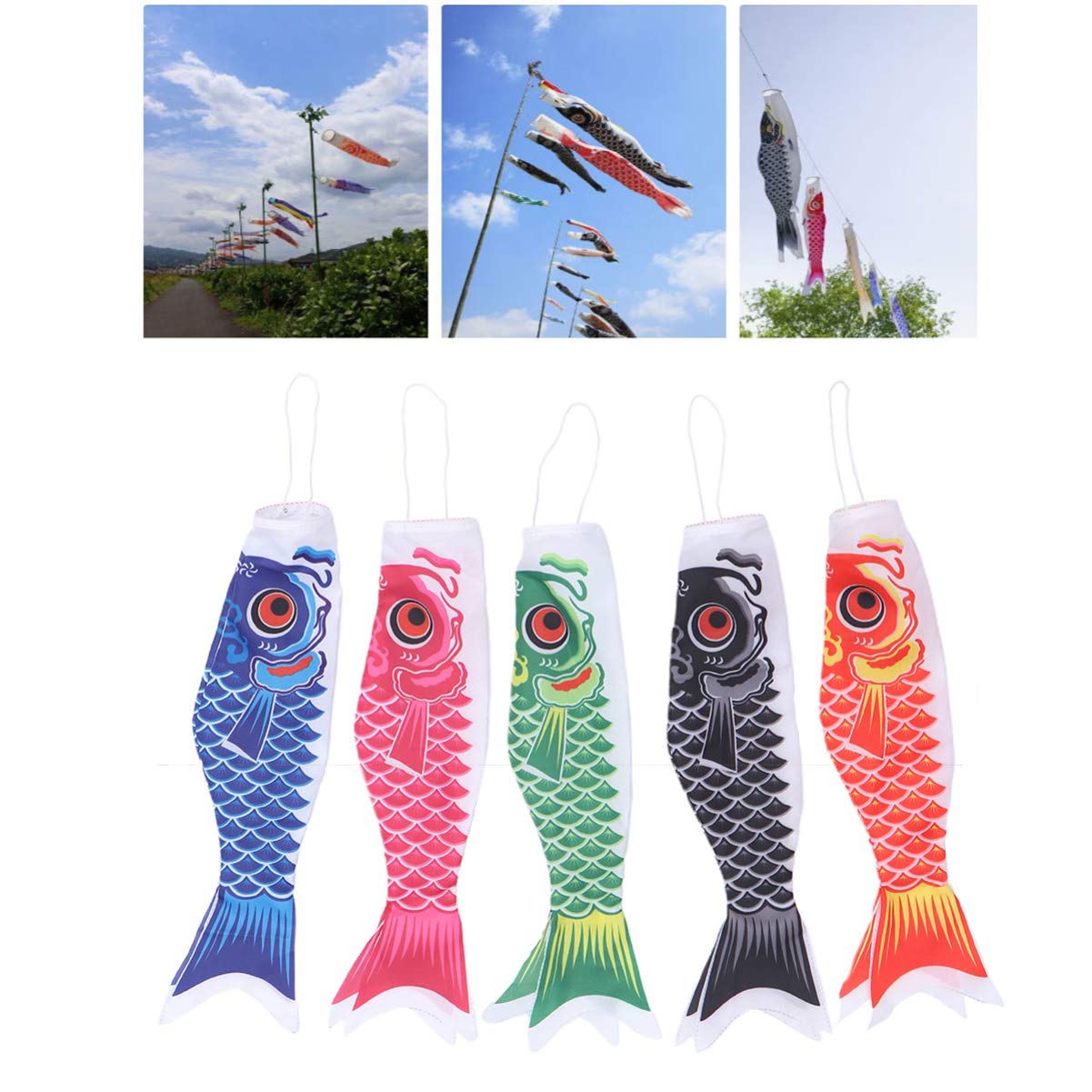 DOITOOL 5 Pezzi Giapponese Carpa windsock Streamer Pesce Bandiera Aquilone Koinobori Appeso Arredamento per Sushi Bar Giapponese izakaya Room 40cm