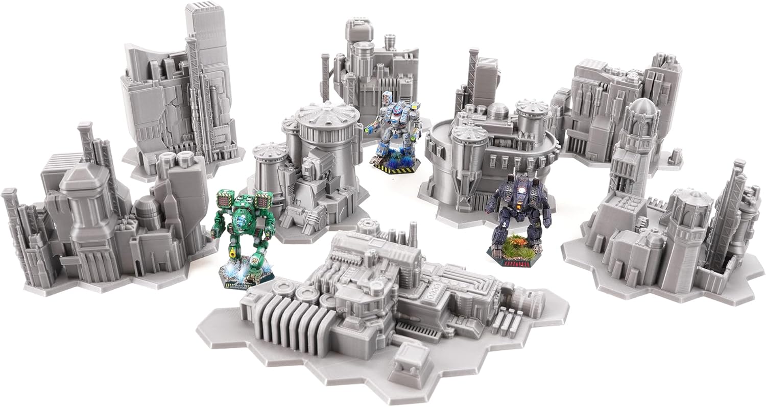Tabletop Terrain 6mm Sci-Fi Cityscape Bundle 2 with Hexes for Miniatures Games Such as Epic Battletech Adeptus Titanicus (Bundle 2 with Hexes)