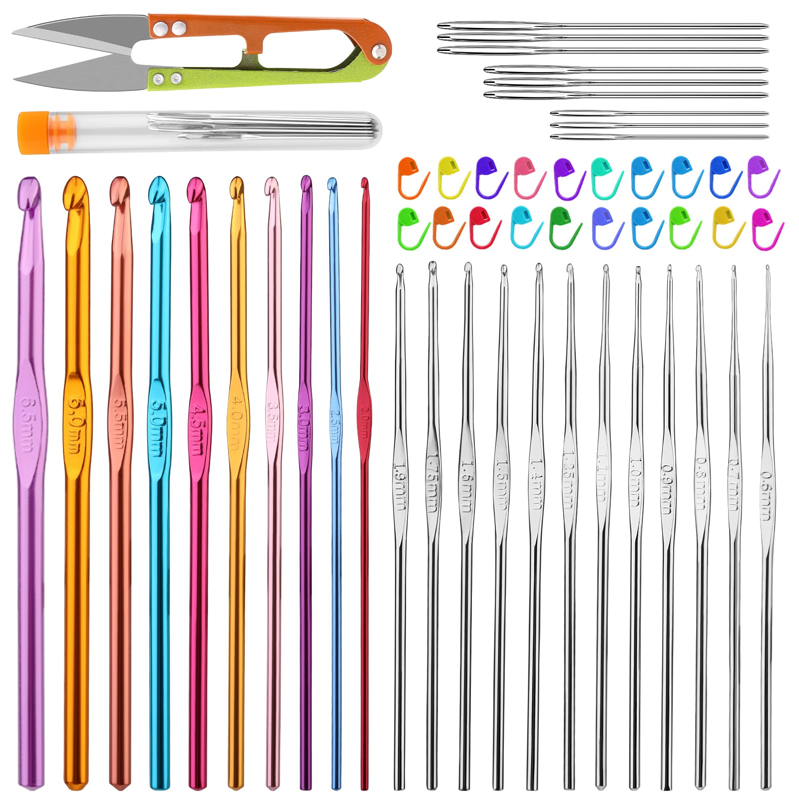 IMZAY 54 Pcs Crochet Hooks Set, 22 PCS Crochet Hooks Kit, Aluminum Ergonomic Handle Crochet, Crochet Needles for Yarn Knitting Needles with Stitch Marker, DIY Hand Knitting Craft Art for Beginners - crochet kits | Mubboo