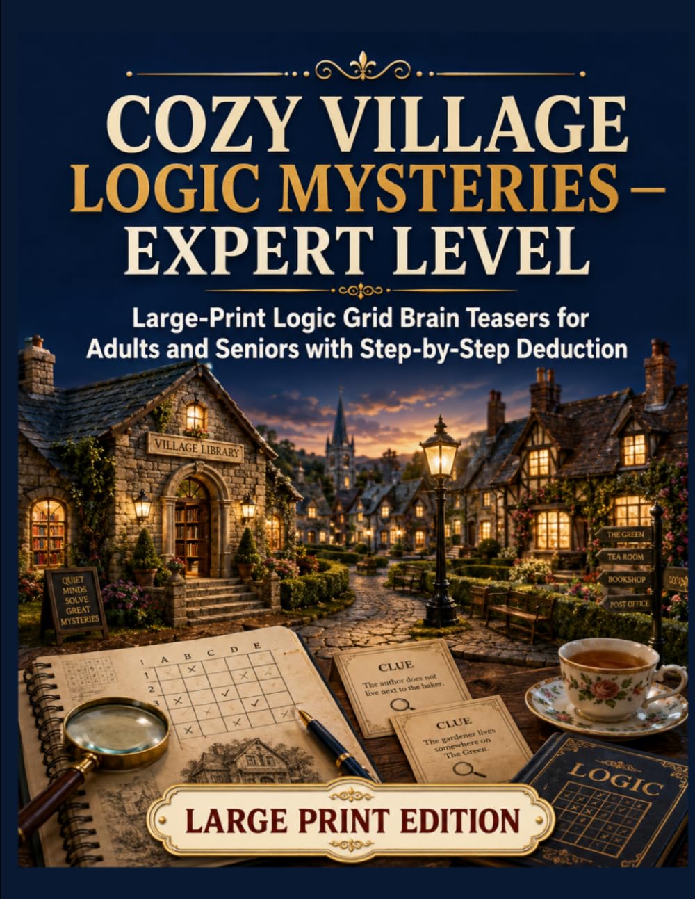 COZY VILLAGE LOGIC MYSTERIES — EXPERT LEVEL: Large-Print Logic Grid Brain Teasers for Adults and Seniors with Step-by-Step Deduction