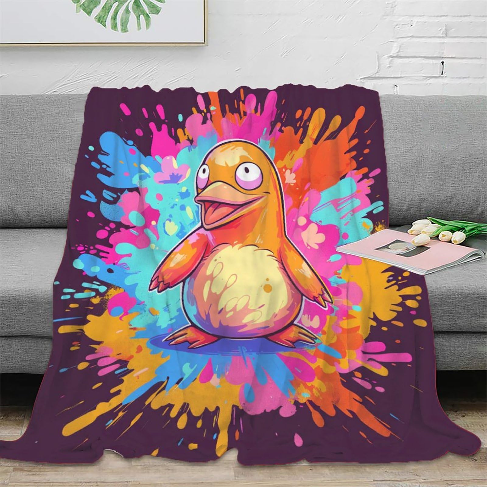 Cadeau de Noël couverture caneton style graffiti flanelle super douce pour enfant