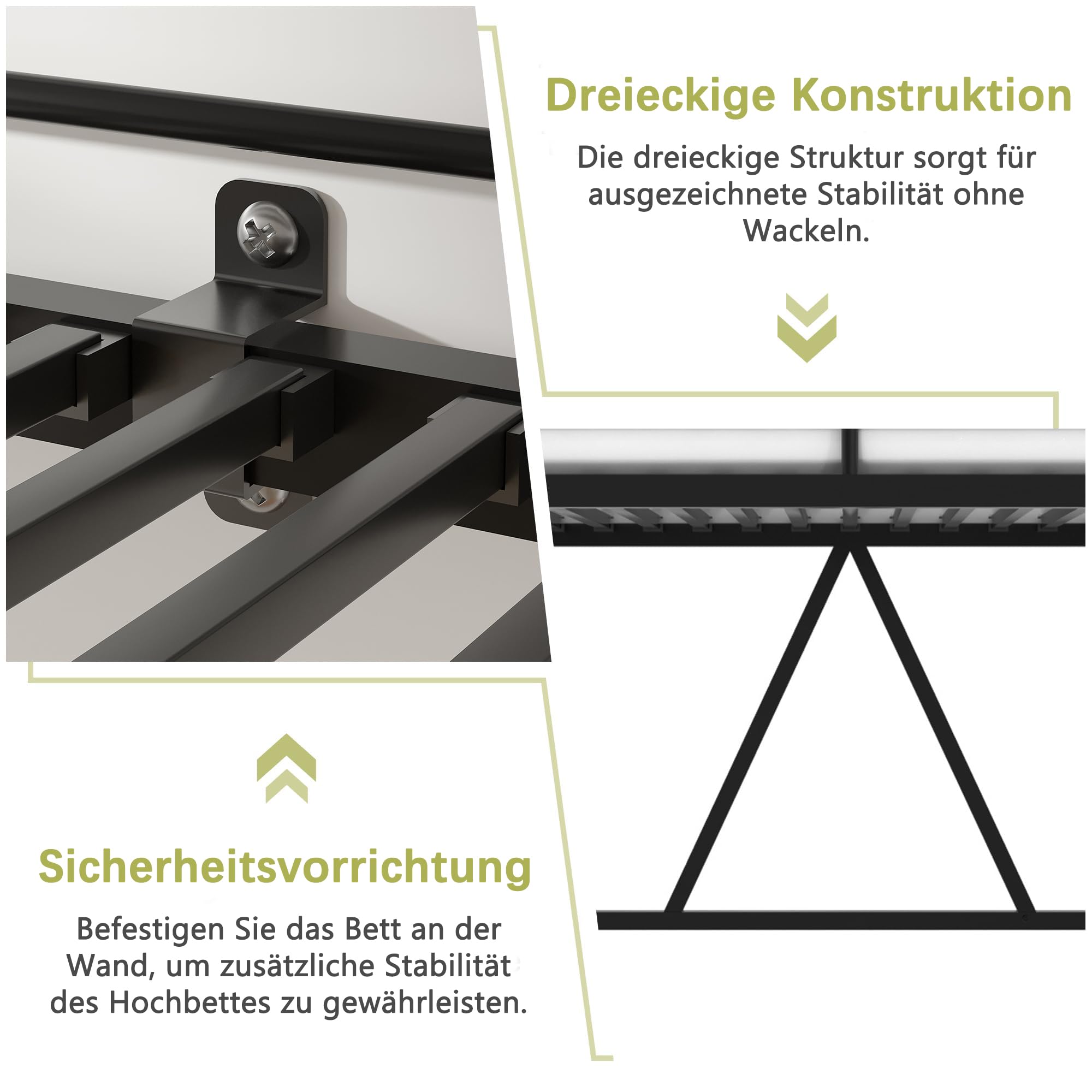 VECELO Etagenbett 90 x 200 cm aus Metall, Hochbett mit 150 cm Bodenfreiheit, abnehmbare Leiter und hohes Sicherheitsgeländer, geräuschfrei konstruiert für Kinder, Jugendliche und Erwachsene, schwarz