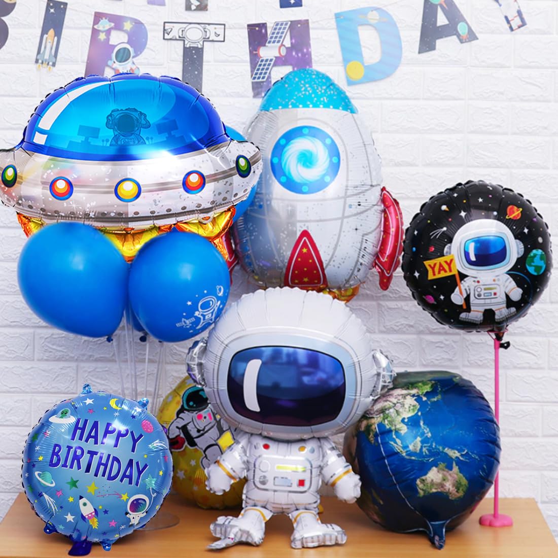 Kinder Ruimte Thema Verjaardag Decoratie Set 5 Jaar, Extra Grote Astronaut Raket Folie Ballonnen, Jongen Astronaut Feest Decoratie, Gelukkige Verjaardag Banner (Ruimte Verjaardag Ballonnen