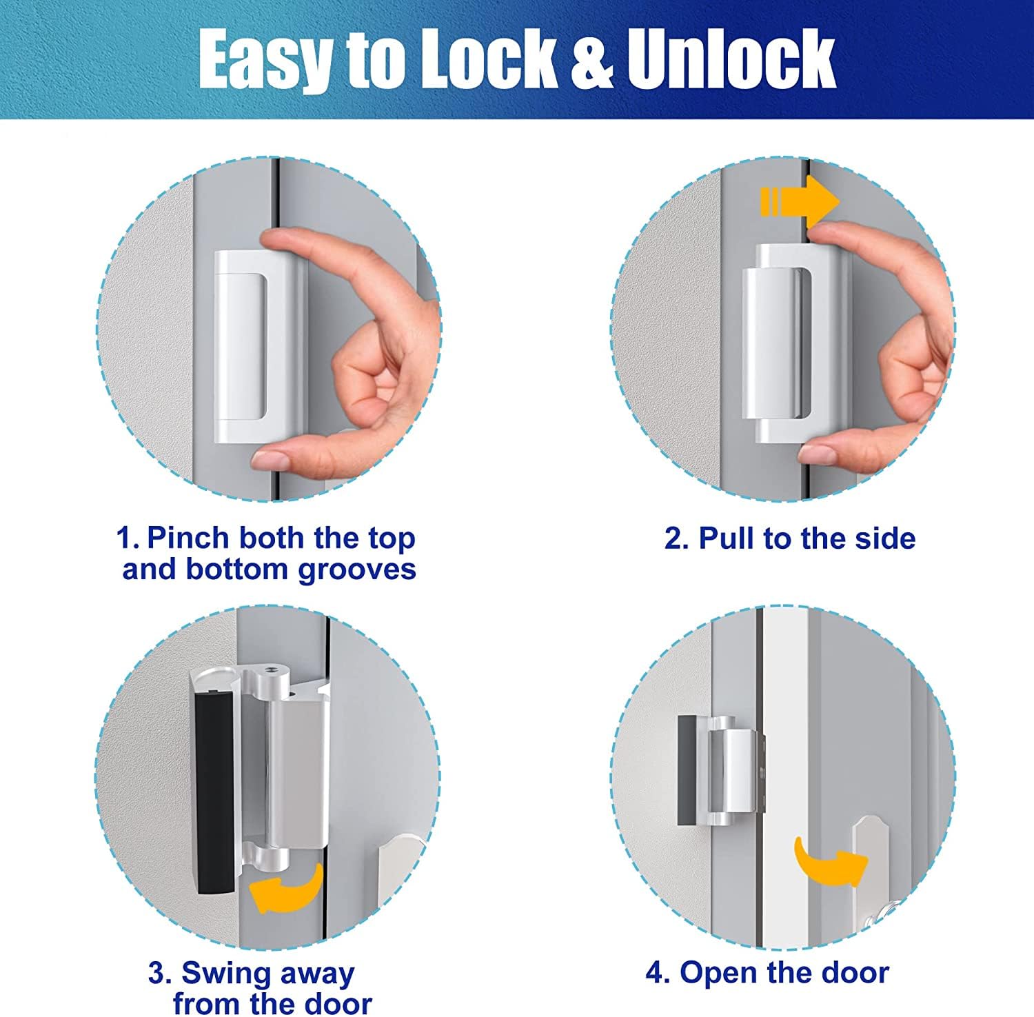 AceMining Lot de 2 serrures de sécurité pour porte - Argenté | Verrou de sécurité pour porte d'entrée, loquet de porte pour porte d'entrée, comprend 8 vis