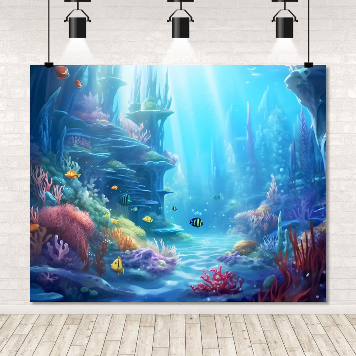 10x8ft Under The Sea Backdrop for Photography Underwater World Tropical Fish Coral Seabed Sunlight Blue Ocean Backdrop Ocean Theme Party Decorations