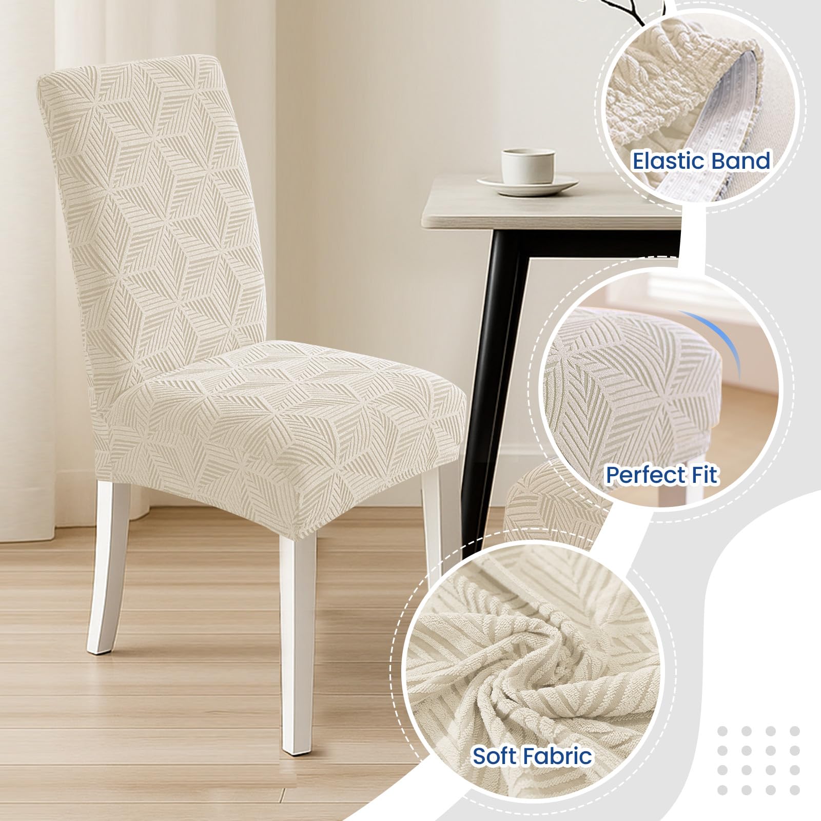 Ystyle Coprisedie con Schienale 4 Pezzi, Coprisedie Elasticizzato, Copri Sedie Soggiorno Cucina, Universali Fodera Sedia Antigraffio Gatto, Moderno Antimacchia Copertura Sedia, Beige