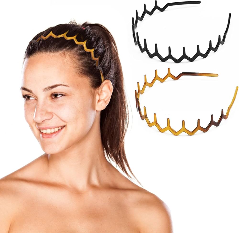 2PCS Plastic Tooth Hair Comb Headband, Zig Zag Headband Black