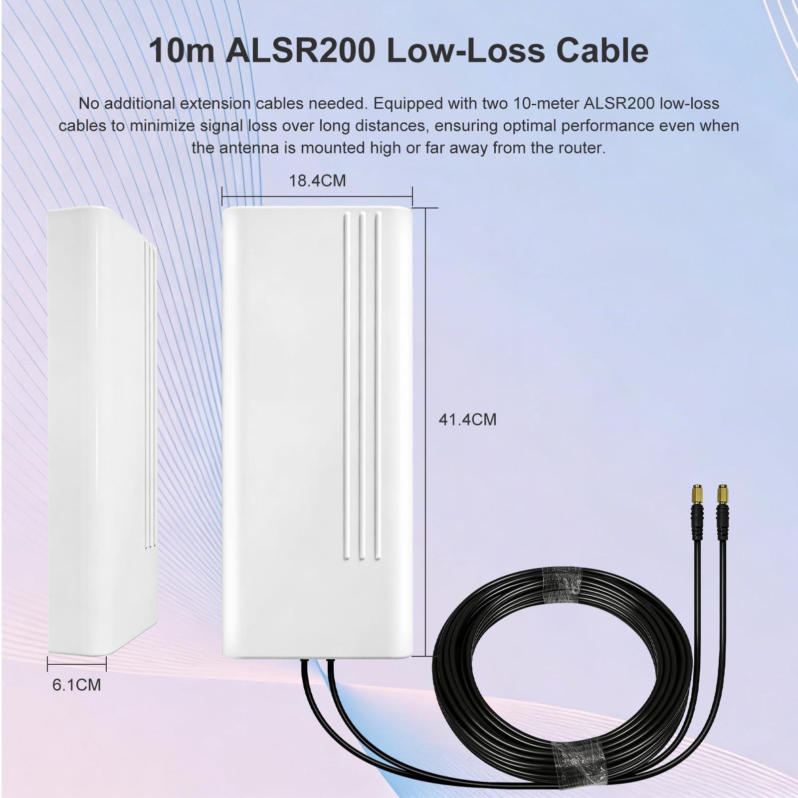 Antenne Extérieure 5G 22dBi, 600-6000MHz Directionnelle, 4G Antenne WiFi Dual-Polarisation LTE Antenne Mimo Exterieur Antenne SMA / 2 x TS9, pour Routeur 4G 5G,2 x Câble 10m Faible Perte
