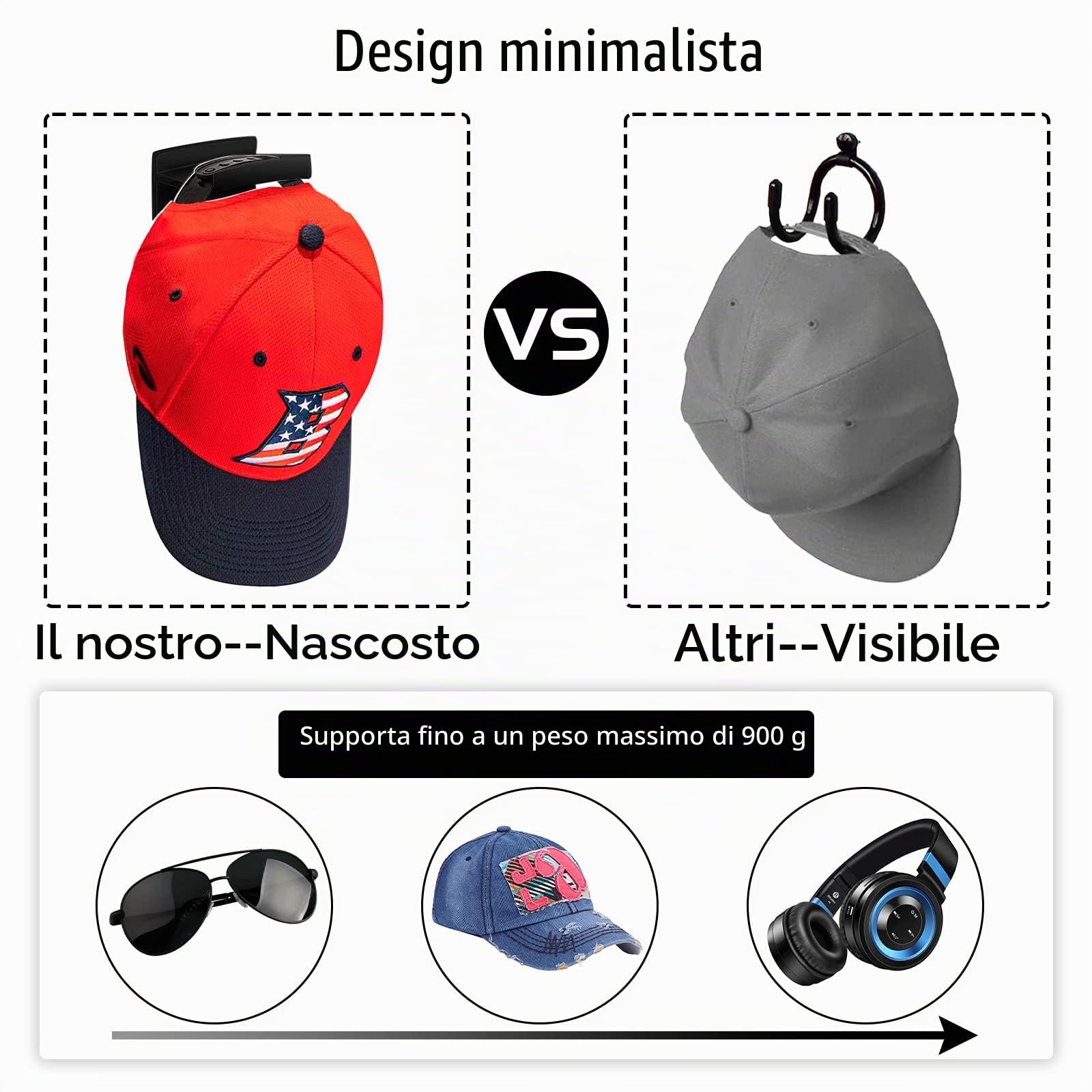 Vibbang 10 Pezzi Ganci per Cappelli Organizzatore di Cappelli Porta Cappelli Curve Ganci Appendi Cappello Senza Perforazione a Parete Appiccicoso Leggero Organizzatore di Berretti da Baseball (Nero)