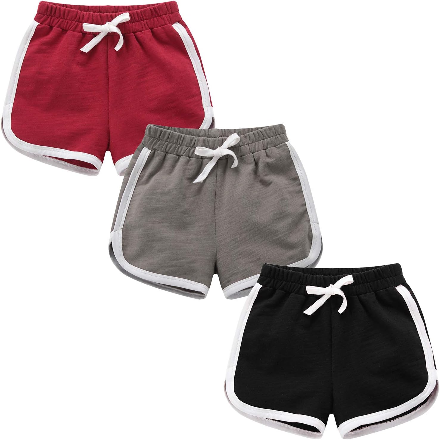 Girls Boys 3 Pack Running Athletic Cotton Shorts, Kids Baby Workout and Fashion Dolphin Summer Beach Sports