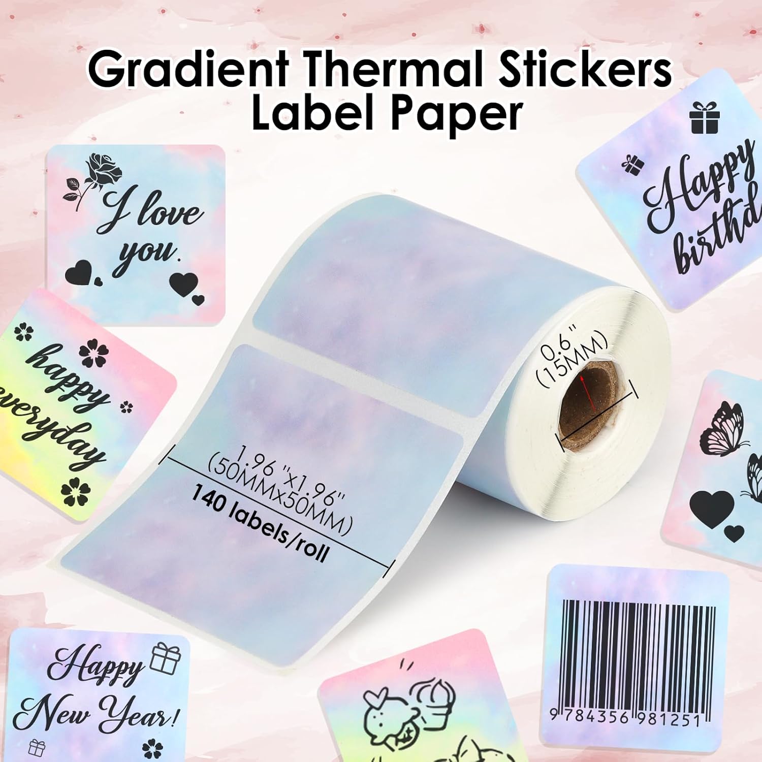 HuiJuKeJi 3 Rolls Thermal Square Label Paper,1.96 "x1.96 Gradient Label Maker Sticker for Phomemo M220/M200/M221/M110 Printer,Multi-Purpose Self-Adhesive Waterproof Labels for Barcode,DIY,Logo,Thanks - Image 2