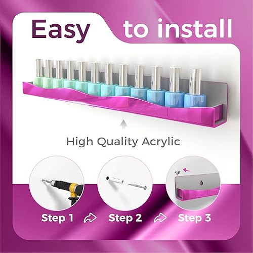 Miniatura 10 de YMVV Estante de esmalte de uñas de 15 pulgadas, estante montado en la pared, paquete de 6 unidades, organizador de esmalte de uñas acrílico blanco,
