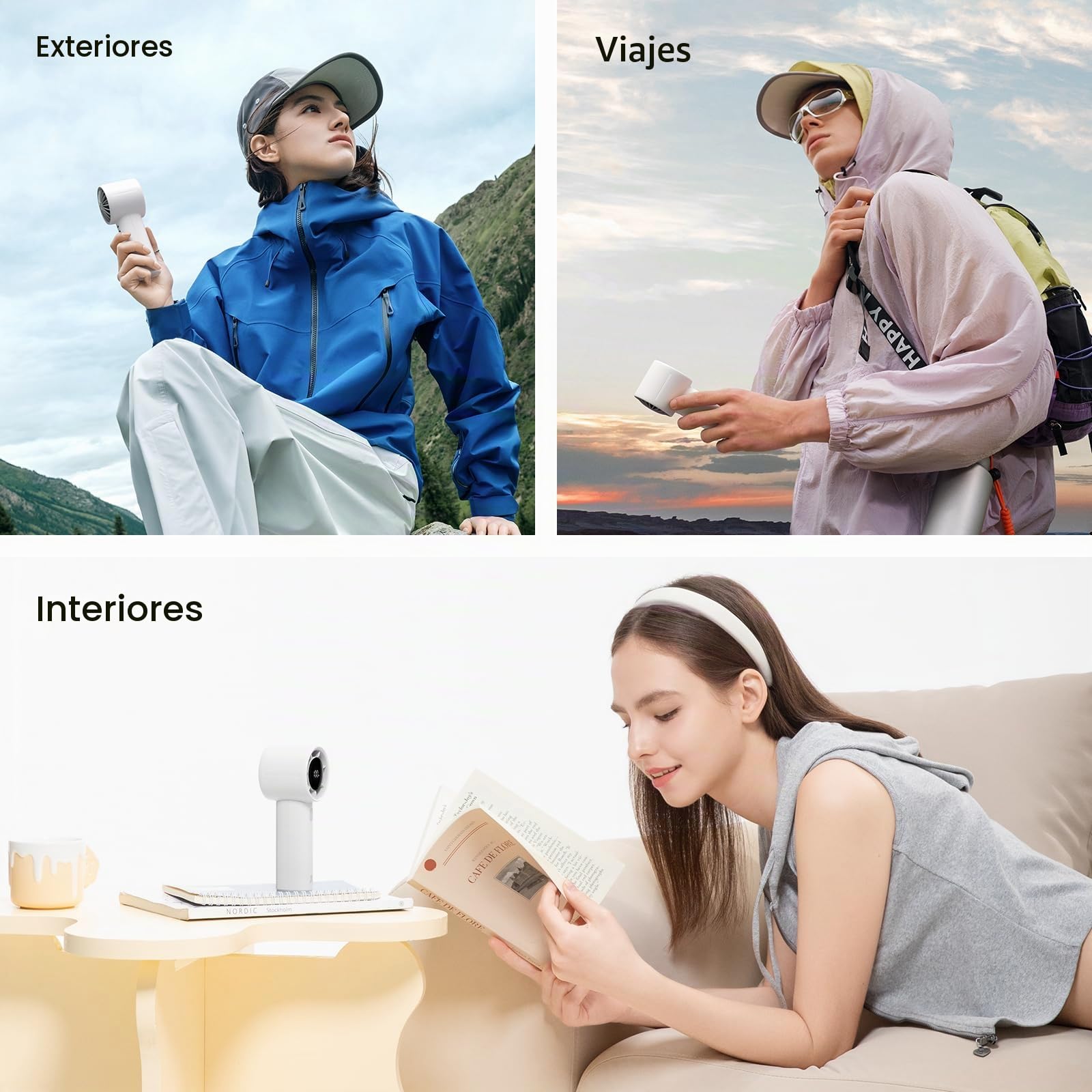 JISULIFE Ventilador turbo de mano, ventilador portátil recargable de 5000 mAh, hasta 28 horas de funcionamiento, flujo de aire potente de 5 velocidades, mini ventilador personal para viajes, camping