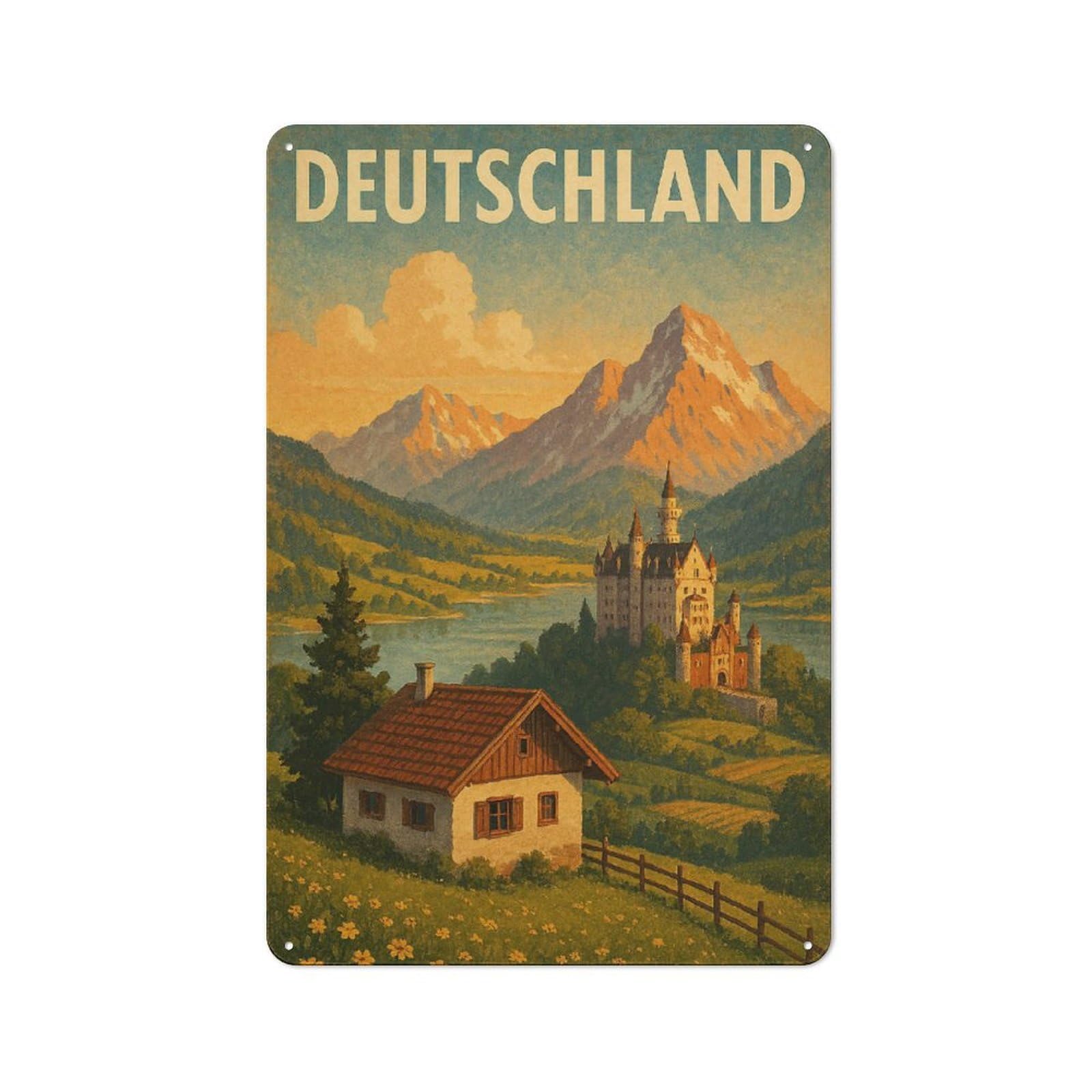 Vintage Metal Plaque 30x20cm Featuring Germany Travel, Diner Style Decor for Restaurant, Kitchen, Counter Or Breakfast Nook