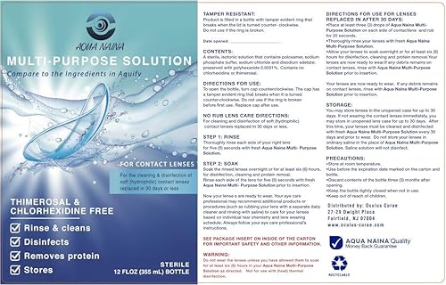 Miniatura 7 de Aqua Naina Contact Solution – Fórmula premium sin conservantes para lentes suaves, duras, esclerales y permeables a los gases – Solución