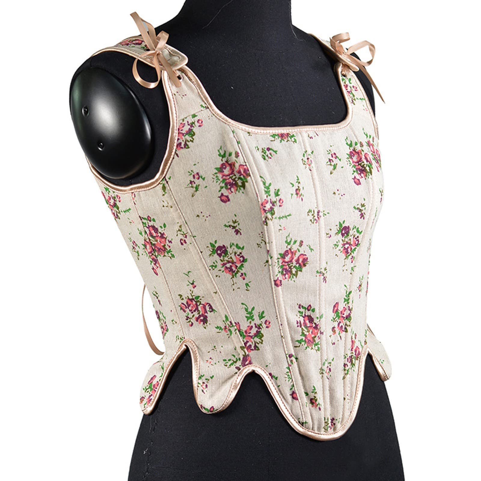 Corsetto da donna rinascimentale, sotto il seno, retrò, stampa floreale, corsetto con lacci, top con spalline, gilet modellante, canottiera regolabile, stile burlesque