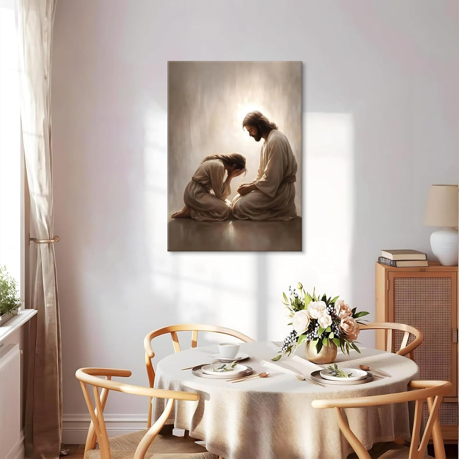 Jesus and Woman Canvas Wall Art Christian Repentance and Forgiveness Painting picture Wall Decor religion Bible Stories Poster Print Artwork for Church LDS bedroom Living Home Decor 24x36 in Canvas