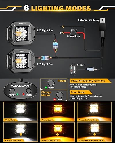 Miniatura 8 de Auxbeam Barra de luz LED de 22 pulgadas, 120 W, 6 modos, luces antiniebla estroboscópicas blancas ámbar, función de reinicio de memoria de