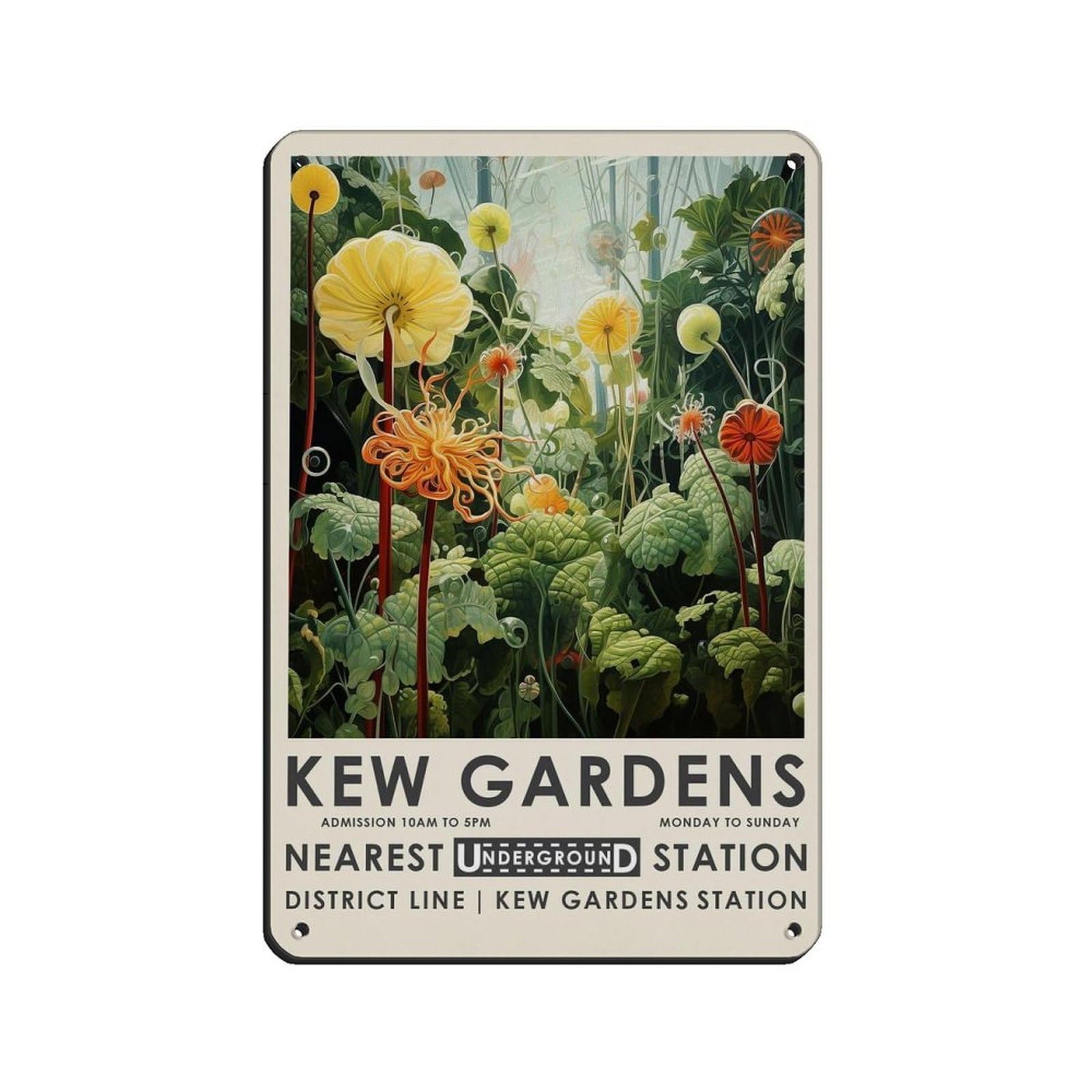 Kew Gardens, Floral Art, Vintage Poster Retro Poster Metal Tin Sign Chic Art Retro Iron Painting Bar People Cave Cafe Family Garage Poster Wall Decoration 8x12inch(20x30cm)