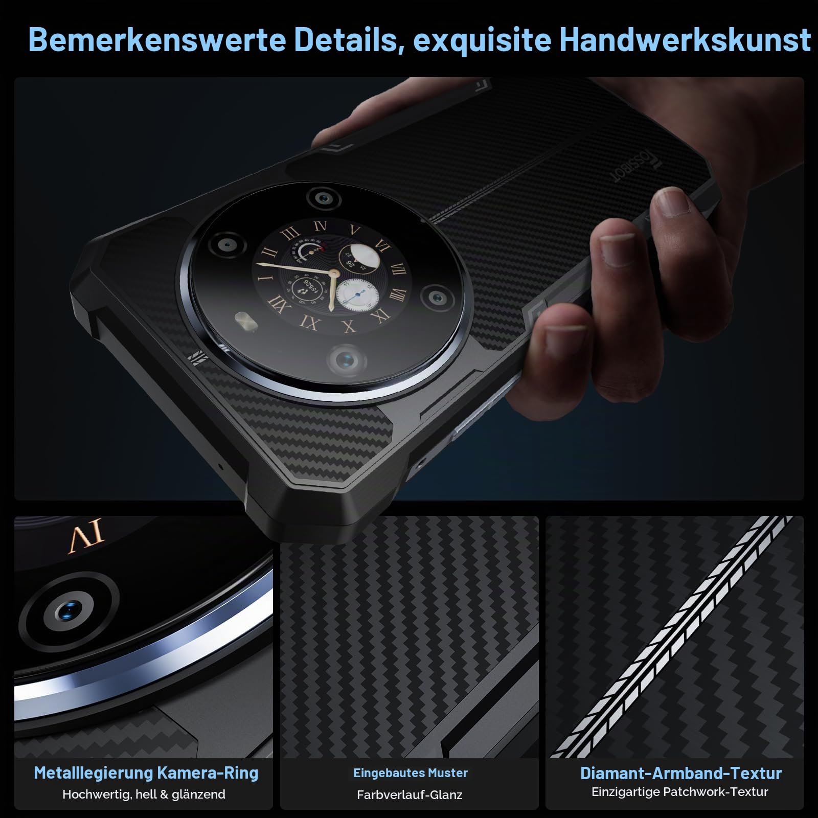 FOSSiBOT F109S Outdoor Smartphone Android 15, 24GB + 256GB/2TB Handy ohne Vertrag, 10600mAh Akku, 6,75" FHD+1.32 Dual Bildschirm, 50MP Kamera, IP68/IP69K, Dual SIM 4G/NFC/Face ID (Blau-256GB)