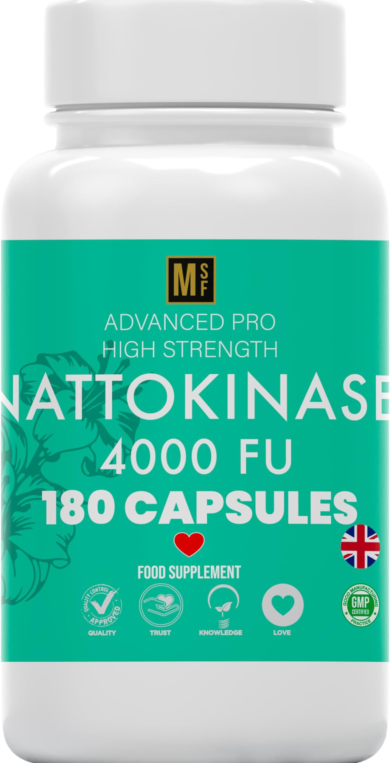 Nattokinase 180 Capsules | 4000FU | 6 Months Supply - 1-A-Day Nattokinase Tablets | Japanese Natto | Heart Health & Circulation, Vegan, No Fillers, No Binders | Non GMO | UK Company (180 Capsules)