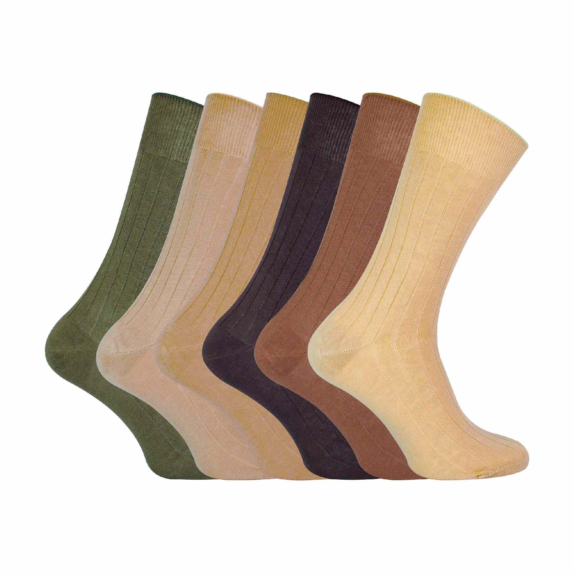 Sock Snob Men's Brown 100% Egyptian Cotton Socks For | 6 Pairs | Ribbed Seamless Black Socks