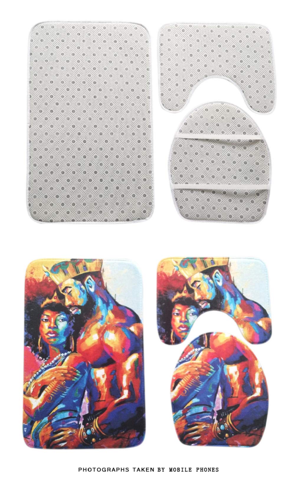 Coloranimal 3-Piece Bathroom Set - Santa Claus Memory Foam Rug, Contour Mat & Toilet Lid Cover (Red)