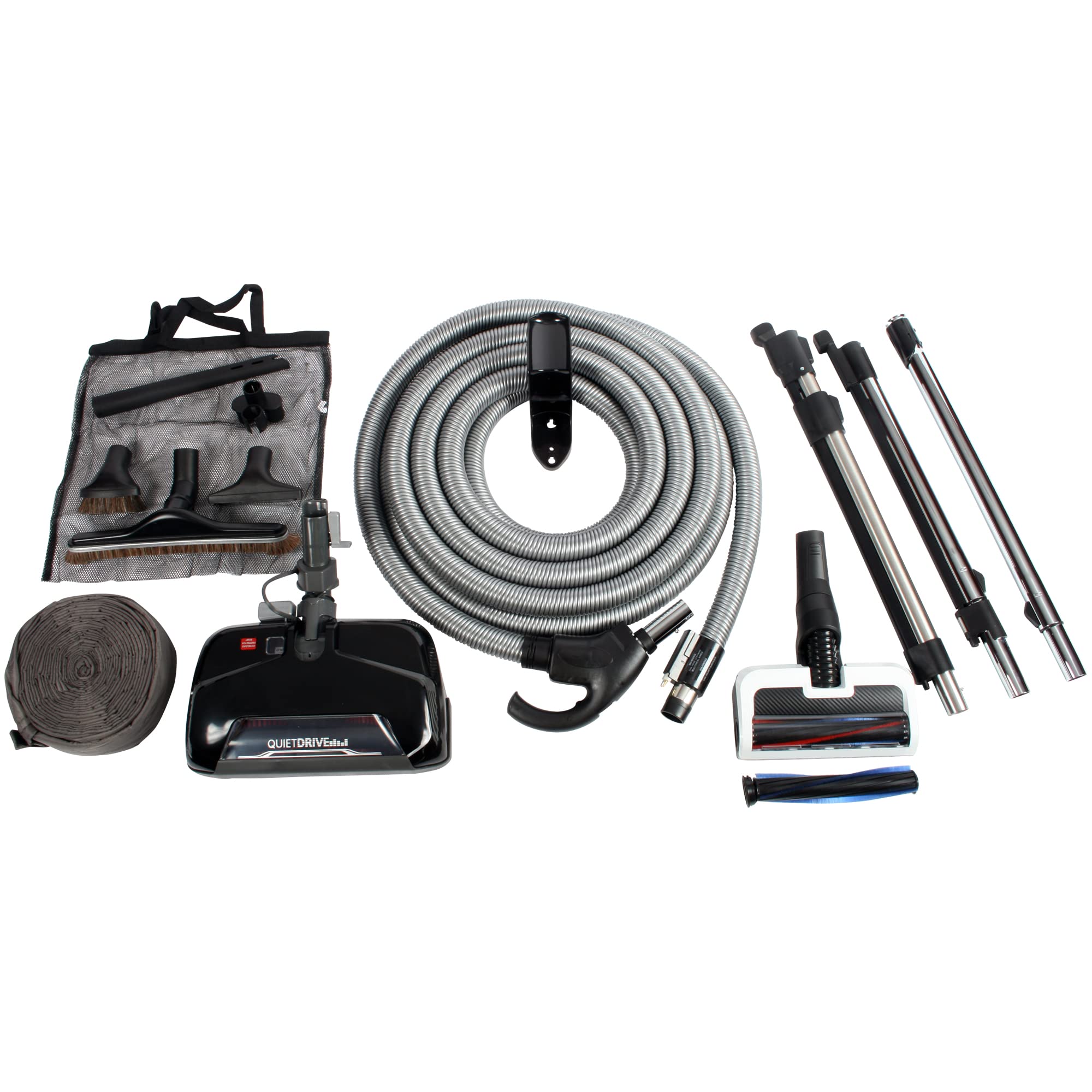 Cen-Tec Systems 97140 Central Vacuum Mixed-Floor Dual Electric Powerhead Kit with 35 Ft. Direct Connect Hose, w, Black